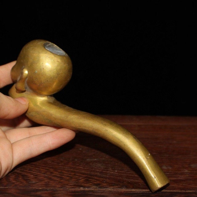 Brass Vintage Brass Child's Head Tobacco Pipe – Figural Opium Pipe For Sale - Image 8 of 9