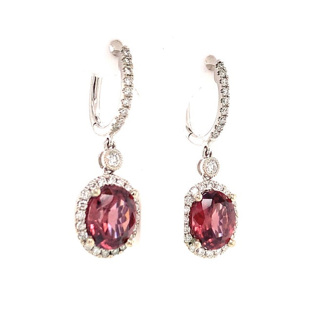 Natural Tourmaline Rubellite Diamond Earrings 18k Gold 6.62 TCW Certified For Sale - Image 10 of 14