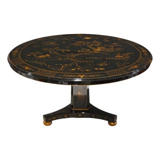 Regency Revival Chinoiserie Center Table in Black Lacquer For Sale
