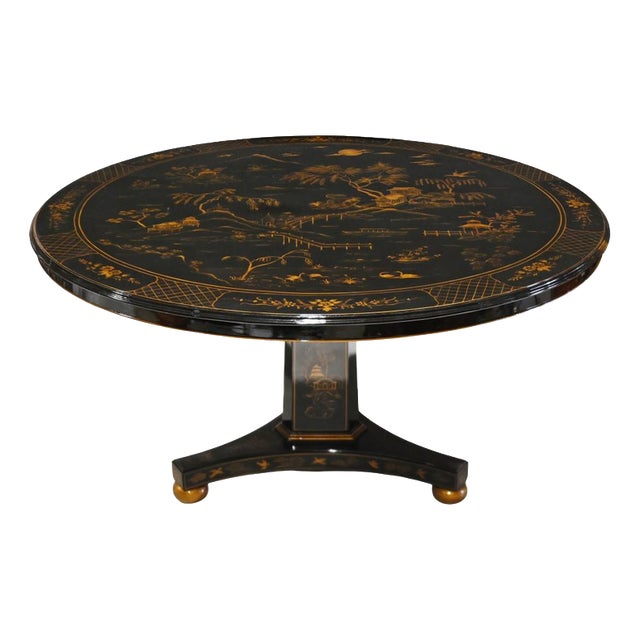 Regency Revival Chinoiserie Center Table in Black Lacquer For Sale