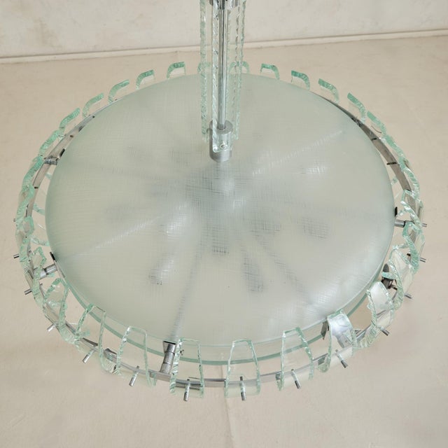 Chrome Italian Glass + Chrome Chandelier in the Manner of Fontana Arte, 1960s For Sale - Image 8 of 11