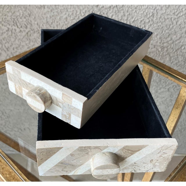 Almond Whimsical Circa 1980 Multi-Tier Tessellated Travertine Stone Jewelry Box by Renoir Designs For Sale - Image 8 of 18