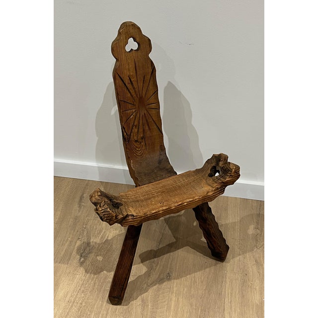 1950s Pair of low three-legged brutalist chairs. French work. Circa 1950 For Sale - Image 5 of 9