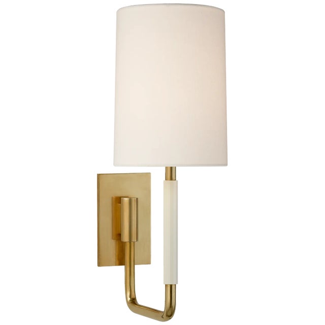 Barbara Barry for Visual Comfort Signature Clout Small Sconce in Soft Brass with Linen Shade For Sale