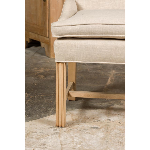 1920s English Upholstered Stool with Slightly Raised Back For Sale - Image 11 of 12