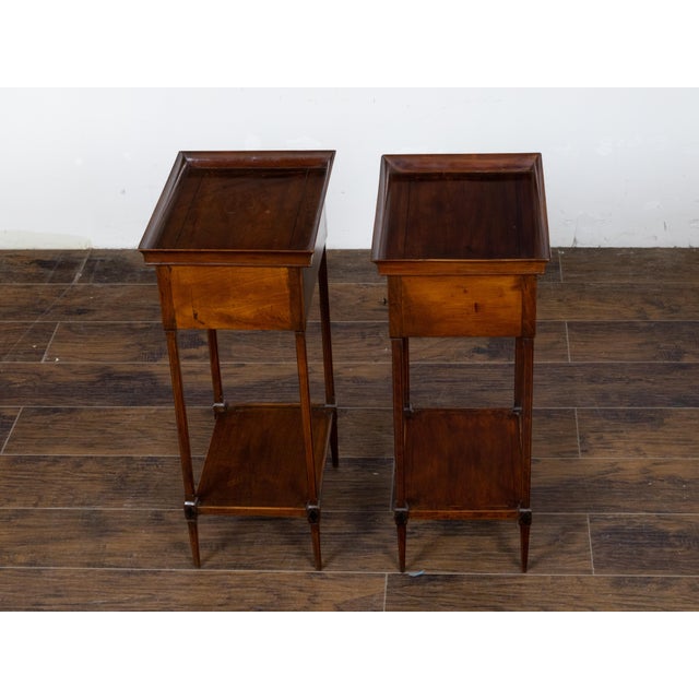 Pair of French 19th Century Mahogany Tray Top Bedside Tables with Two Drawers For Sale - Image 9 of 12