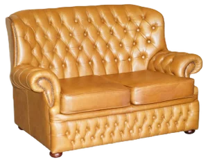 Small Wide Tan Leather Tufted Chesterfield Sofa with High Back