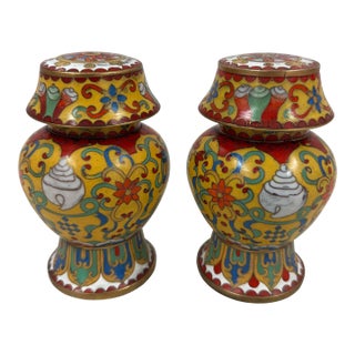 Mid 20th Century Pair of Chinese Cloisonné Lidded Ginger Jars For Sale