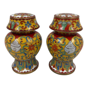 Mid 20th Century Pair of Chinese Cloisonné Lidded Ginger Jars