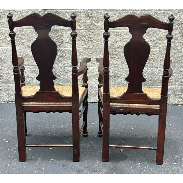 Rustic 18th Century Inspired English Country Armchairs - A Pair For Sale - Image 4 of 12