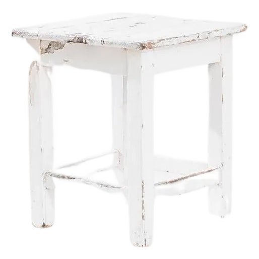 1900s Central European Wooden White Patinated Stool For Sale