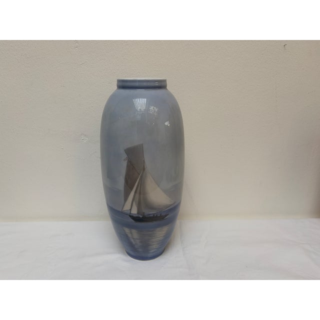 Blue Large Mid-Century Porcelain Vase with Sailboat Motif from Royal Copenhagen, Denmark, 1947 For Sale - Image 8 of 8