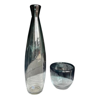 Vintage Swedish Art Glass Vase and Bowl by Bengt Orup for Johansfors, 1960s, Set of 2 For Sale