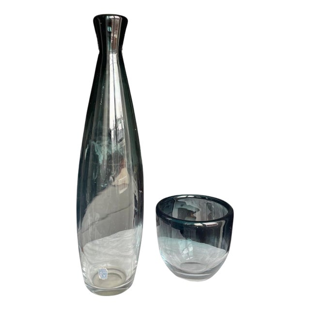 Vintage Swedish Art Glass Vase and Bowl by Bengt Orup for Johansfors, 1960s, Set of 2 For Sale