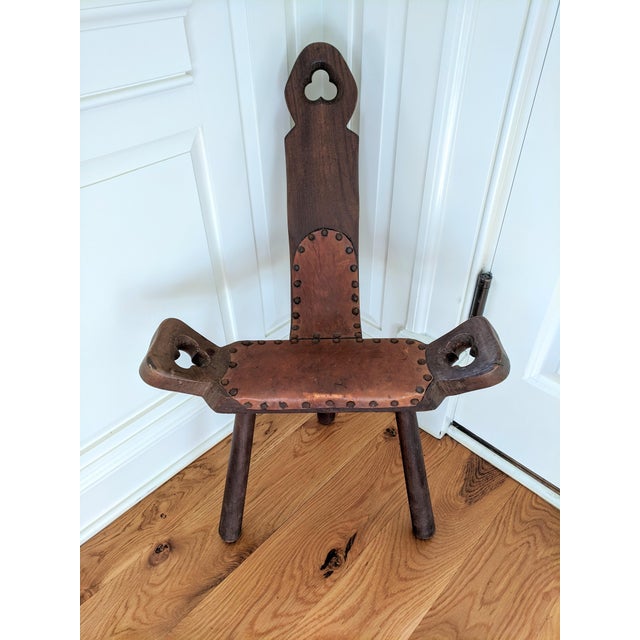 Vintage Spanish Mediterranean Leather Wooden Birthing Chair Chairish