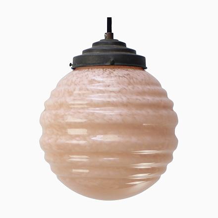French Pink Reeded Clichy Glass Pendant Lamp For Sale - Image 9 of 9
