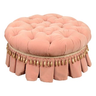 Karges Custom Upholstered Round Tufted Ottoman For Sale