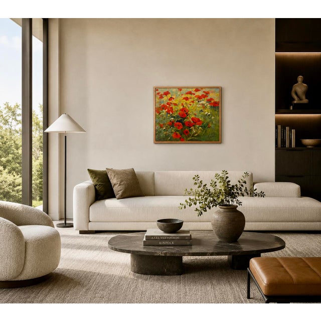 Babken Kolozian - Red Poppy Field 1979-Original Armenian Mid-Century Oil Painting For Sale - Image 13 of 13