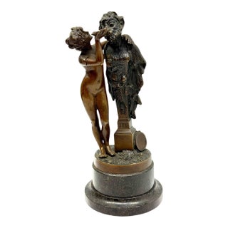 Early 20th Century Neo Classical Grand Tour Bronze of Nymph Giving Pan Water For Sale