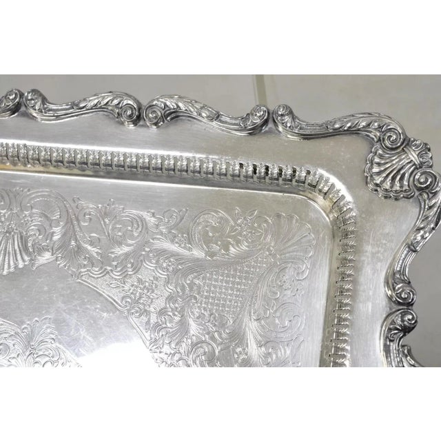Mid 20th Century English Silver Mfg Large Victorian Ornate Silver Plated Serving Platter Tray For Sale - Image 11 of 12