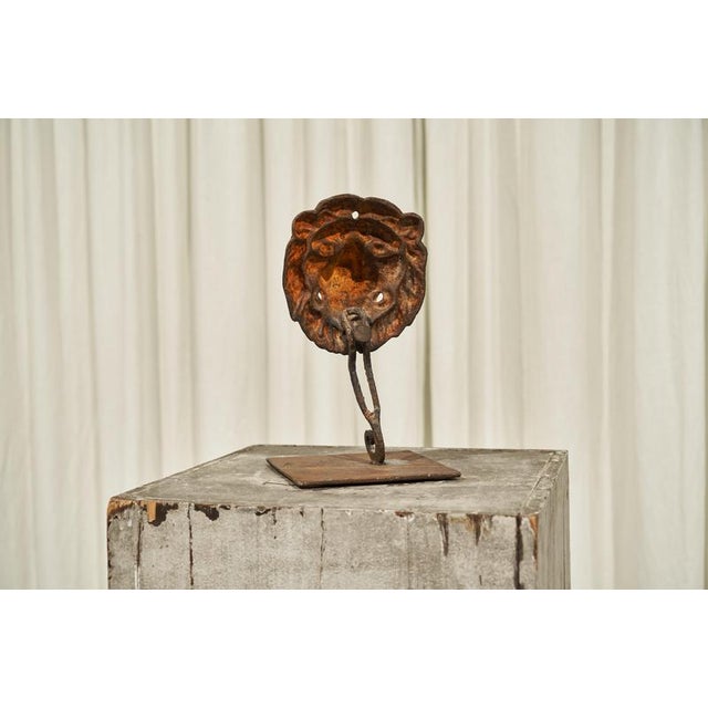 Antique Lions Head in Polychrome and Cast Iron on Stand, 1890s For Sale - Image 10 of 11