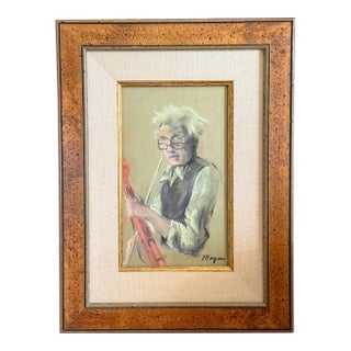 Framed Original Pastel Portrait Sketch of Violinist, Signed For Sale