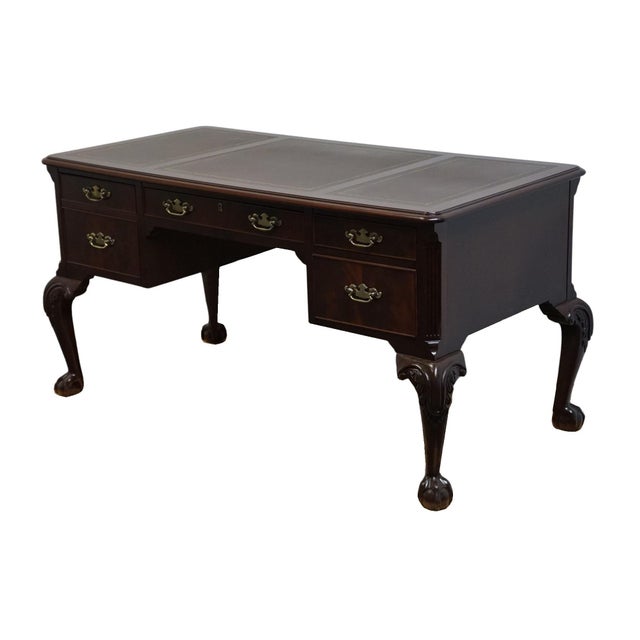 HEKMAN FURNITURE Solid Mahogany Traditional Chippendale Style 58" Writing Desk w. Tooled Leather Top 30" High 58" Wide 29"...