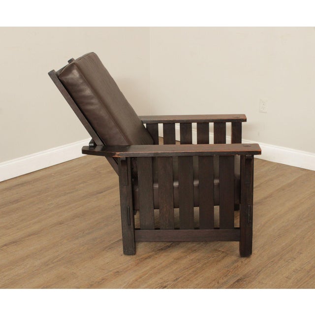 L & JG Stickley Antique Mission Oak and Leather Morris Chair For Sale - Image 11 of 18