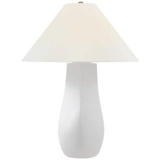 Chapman & Myers by Visual Comfort Signature Cabazon 30" Table Lamp in Glossy White Crackle with Linen Shade For Sale