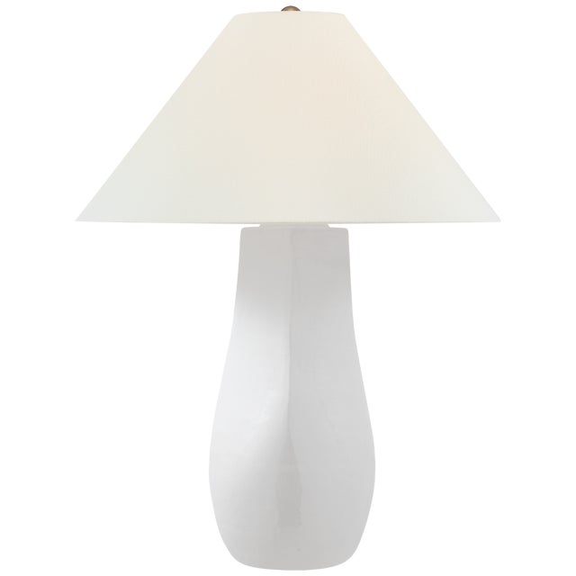 Chapman & Myers by Visual Comfort Signature Cabazon 30" Table Lamp in Glossy White Crackle with Linen Shade For Sale