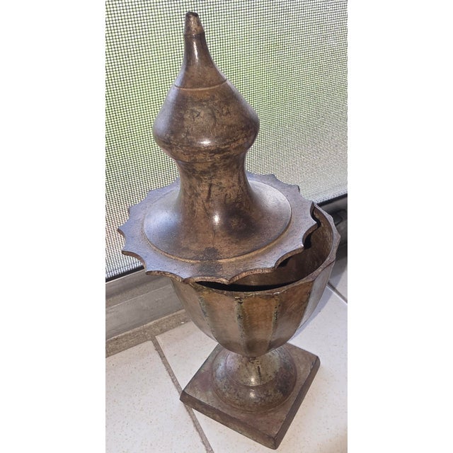 Vintage 9" Hosley Classic Collection Lidded Urn| Patinated Brass Finish|Fluted Metal Ginger Jar For Sale - Image 4 of 6