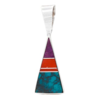 Ray Tracey Knifewing Sterling Silver & Inlaid Gemstone Pendant For Sale