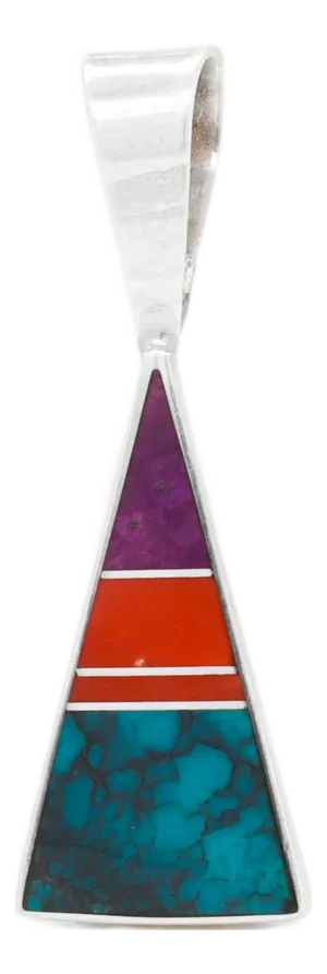 Ray Tracey Knifewing Sterling Silver & Inlaid Gemstone Pendant