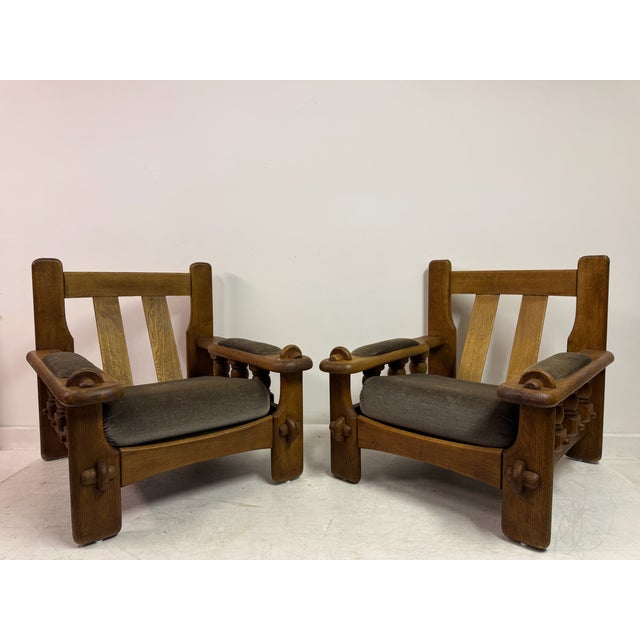1960s Brutalist Oak Chairs with Slatted Backs, 1960s, Set of 2 For Sale - Image 5 of 18