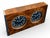 A refined executive desk clock by linley, crafted in richly figured walnut burl veneer with polished chrome end mounts and...