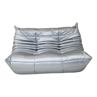 Togo Three-Seater Sofa in Silver Skai by Michel Ducaroy for Ligne Roset For Sale