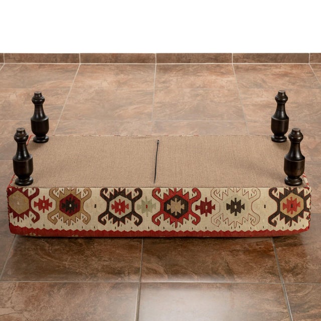Wood Mid-Century Nomadic Kilim Footstool For Sale - Image 7 of 9
