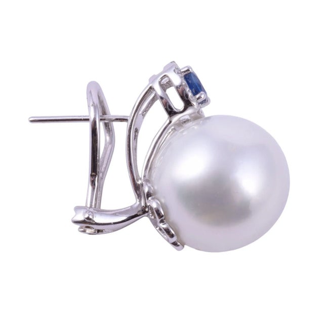 2000 - 2009 Early 21st Century South Seas Pearl & Sapphire Earrings - 2 Pieces For Sale - Image 5 of 6