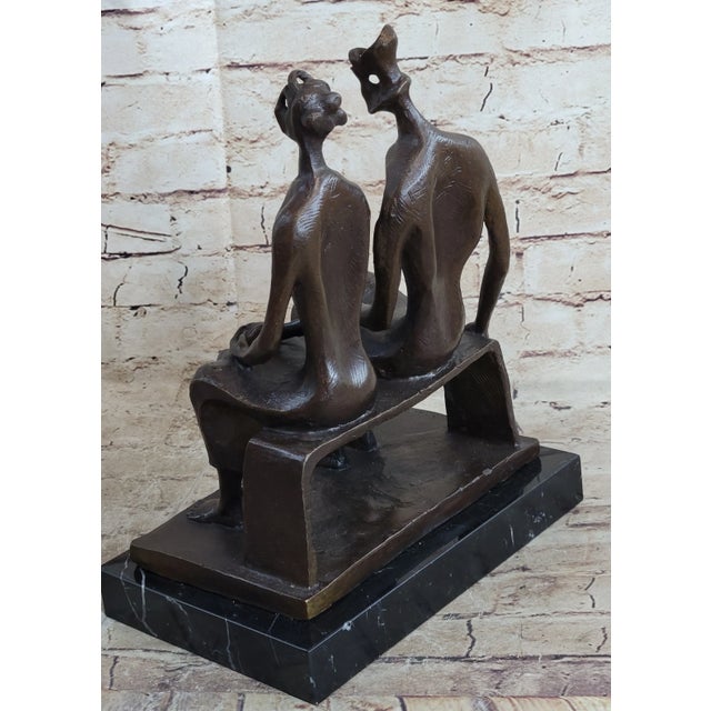 Mid 20th Century Mid 20th Century King and Queen by Henry Moore Abstract Surreal Man & Woman on Bench Statue Sculpture 12" x 9" For Sale - Image 5 of 10