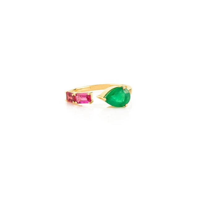 Art Nouveau Open Design Pear & Baguette Toe Et Moi Ring by VRjewels Size 6.5 For Sale - Image 3 of 12
