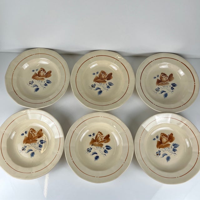 20th Century Sarreguemines Soup Plates with Floral Motif, 1920s, Set of 6 For Sale - Image 4 of 14