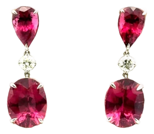 Pink Tourmaline Diamond 14k White Gold Drop Earrings- Set of 2