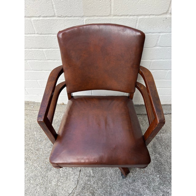 Burgundy Midcentury Modern 1940s Leather Vintage Swivel Office or Library Desk Chair For Sale - Image 8 of 8