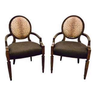 Caracole Couture Animal Print Chit Chat Arm Chairs Pair For Sale