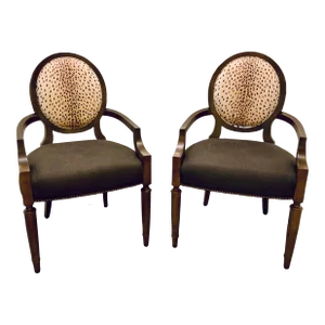 Caracole Couture Animal Print Chit Chat Arm Chairs Pair