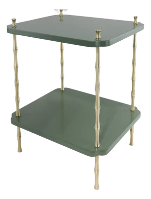 Wood and Brass Faux Bamboo Legs Green Sofa Side Table