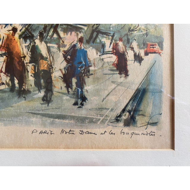 Mid-Century Watercolor Print of "Notre Dame et les Bouquinistes" by Marius Girard, Framed For Sale In Chicago - Image 6 of 10