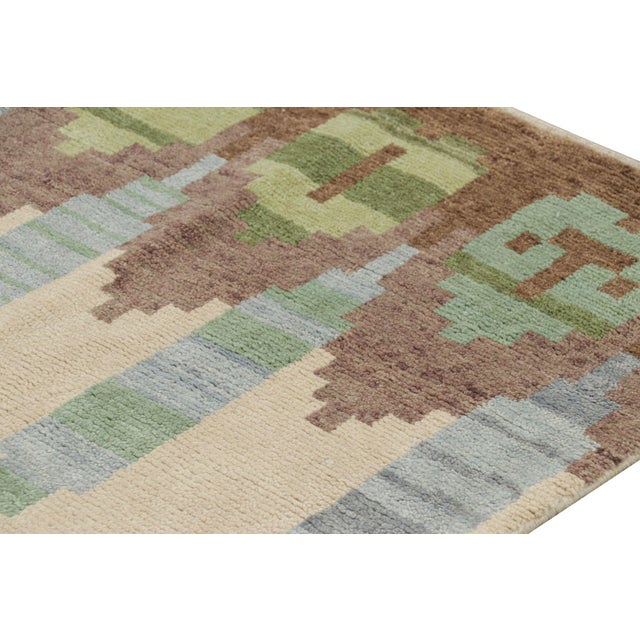 Late 20th Century Rug & Kilim’s Scandinavian Style Rug in Beige-Brown and Blue With Geometric Patterns For Sale - Image 5 of 7