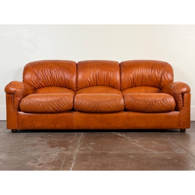Mid-Century Modern Vintage 1970's Italian Leather Sofa For Sale - Image 3 of 13