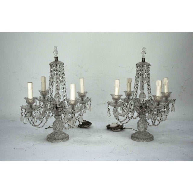 Glass Maria Theresa Crystal Candelabra Table Lamps, Italy, 1940s, Set of 2 For Sale - Image 7 of 18